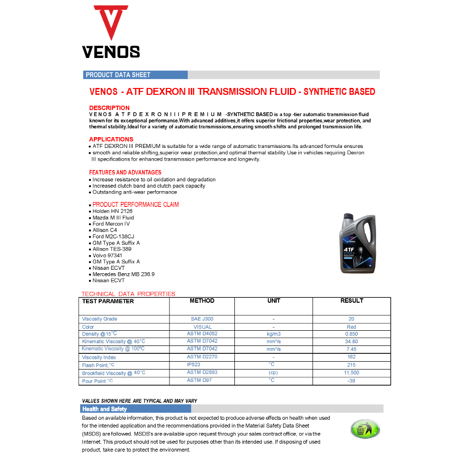 Venos Auto Transmission Oil Dextron III Fluid Minyak Auto Minyak Gear Box 1 Litre & 4 Litre - Image 3