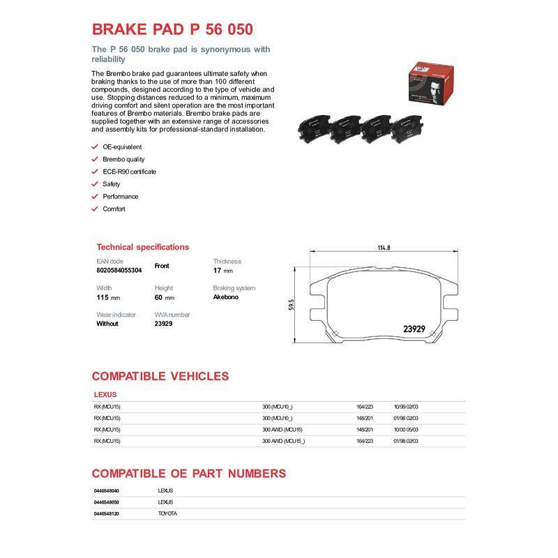 100% Original Brembo Toyota Harrier 2002 SXU10 Front Brake Pad Black-Shim P56050 - Image 2