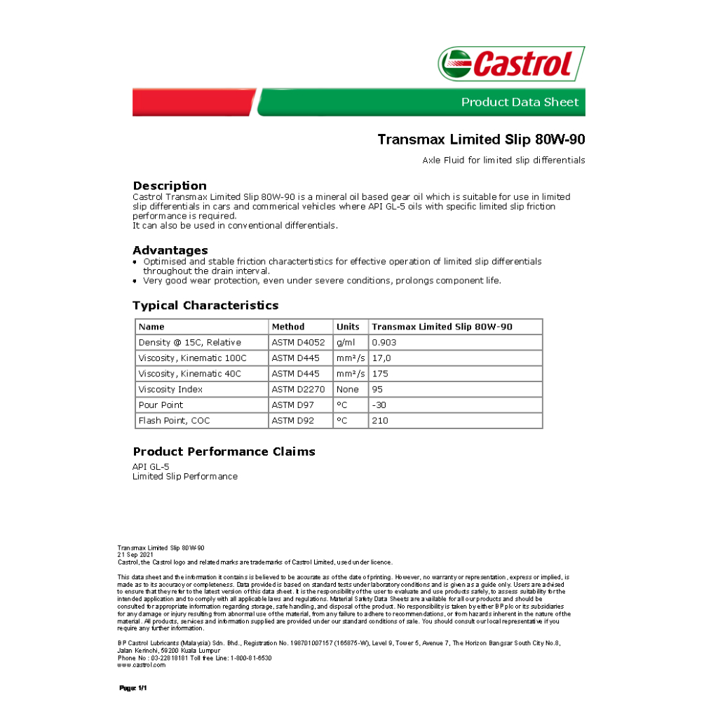 100% Original Castrol Transmax Limited Slip Axle Oil LSD GL5 80W90 Axle Gear Box Oil 4 Litre - Image 2