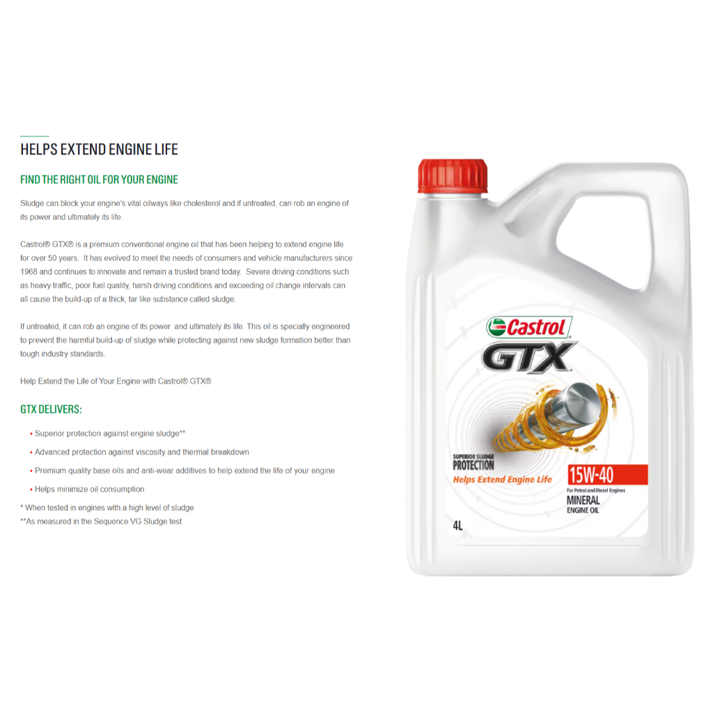 Original Engine Oil Castrol GTX Ultraclean 15W40 SN/CF ACEA A3/B3 4Liter Minyak Hitam Enjin Kereta - Image 2