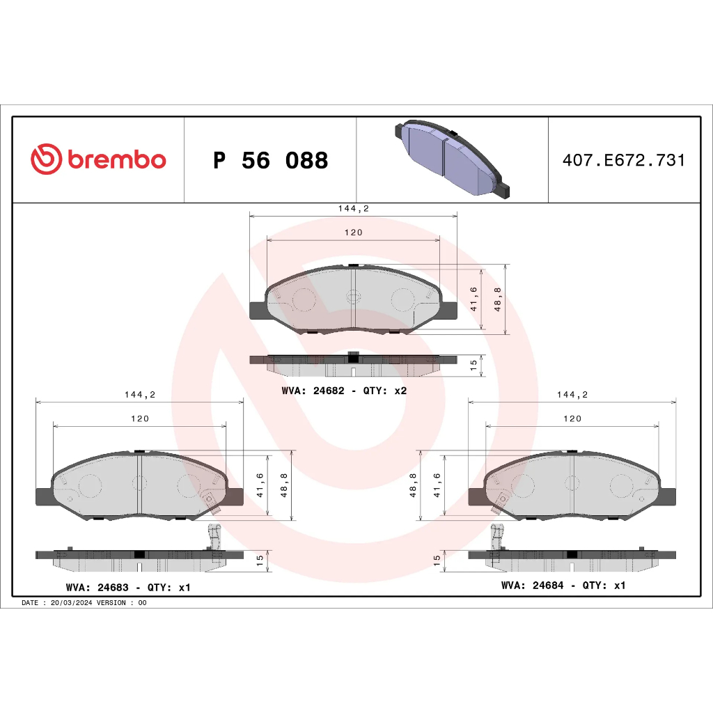 100% Original Brembo Nissan Sylphy 2.0 G11L Front Brake Pad Depan Disc Pad P56088 - Image 2