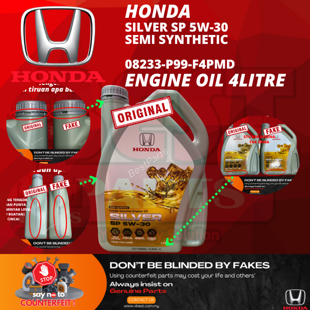 Honda Semi Synthetic Engine Oil Silver API SP 5W-30 5W30 4L Minyak ...
