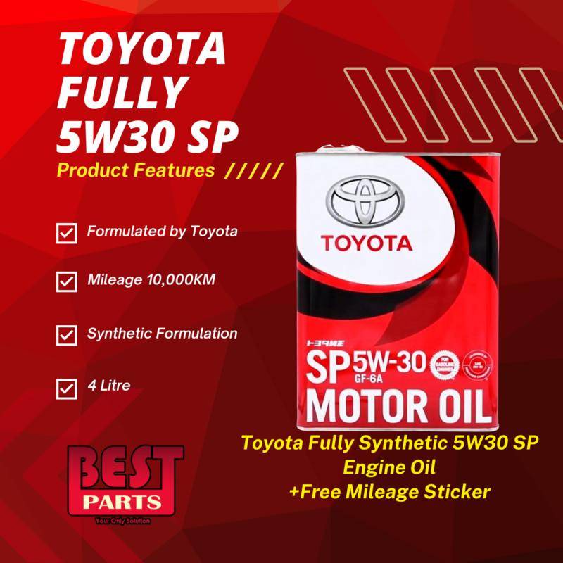 Toyota Genuine Engine Oil 4Litre 5W-30 5W30 4L (With Oil Filter) Semi Synthetic SP/CF GF-6A - Minyak Hitam 4Litre