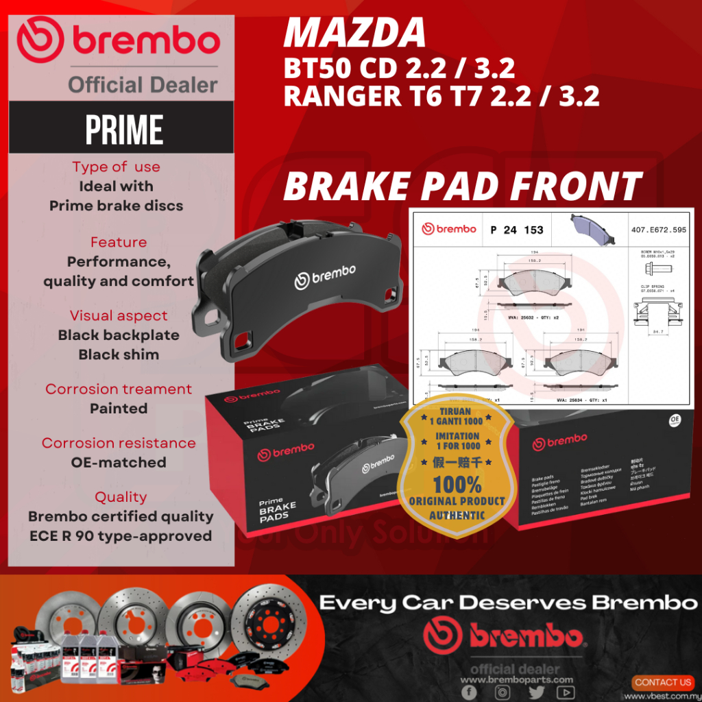 [Ready Stock] Brembo P24153 Front Brake Pads – Mazda BT-50 / Ford ...
