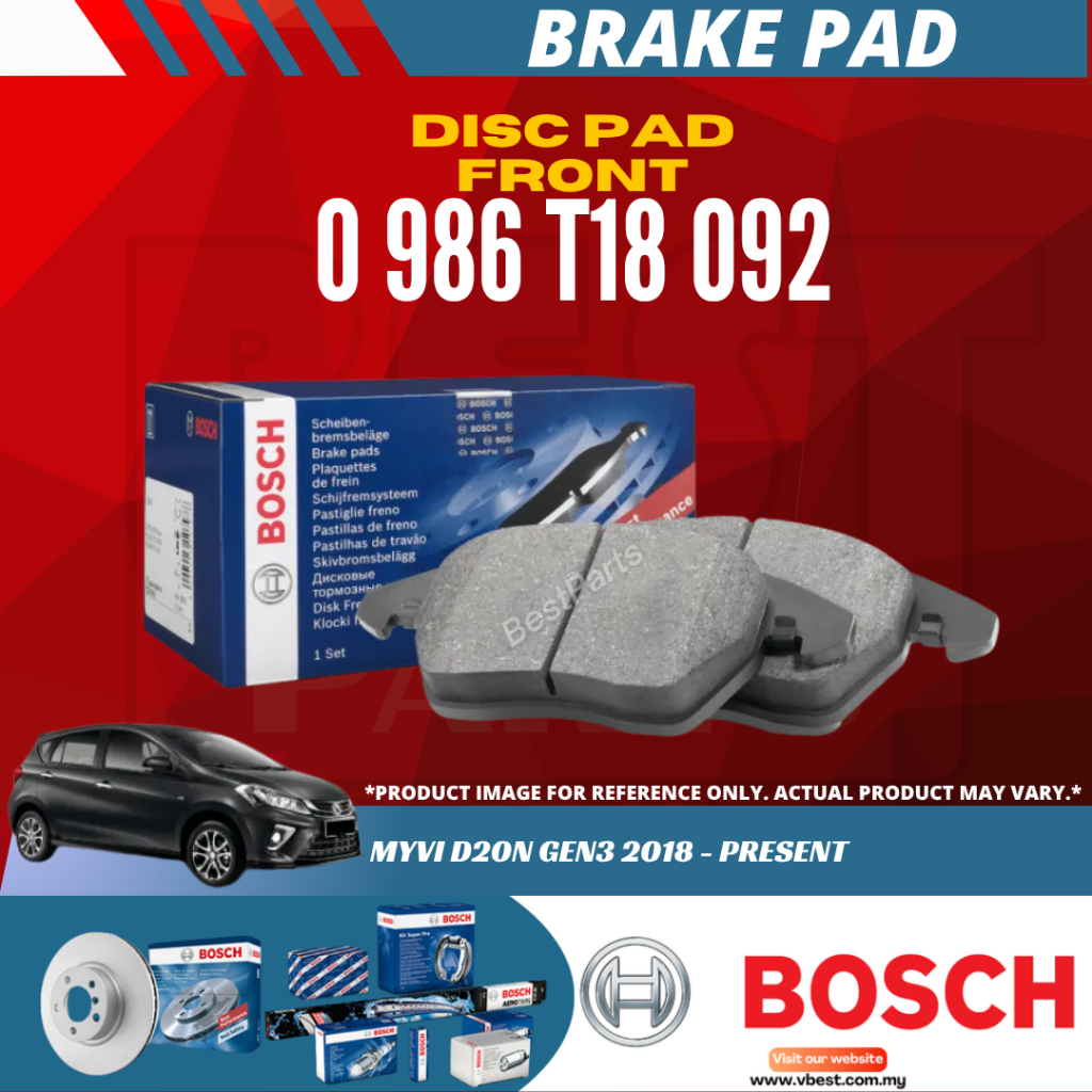 BOSCH 0986T18092 Front Brake Pad – Perodua Myvi 2018 D20N 1.3 / 1.5 Gen3 – 04465-BZ230 GDB8977 Depan