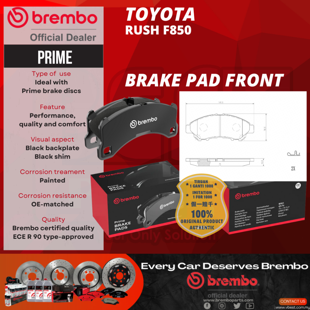 Brembo Toyota Rush F850 Front Brake Pad 100% Original Brembo Brake Pad P83190