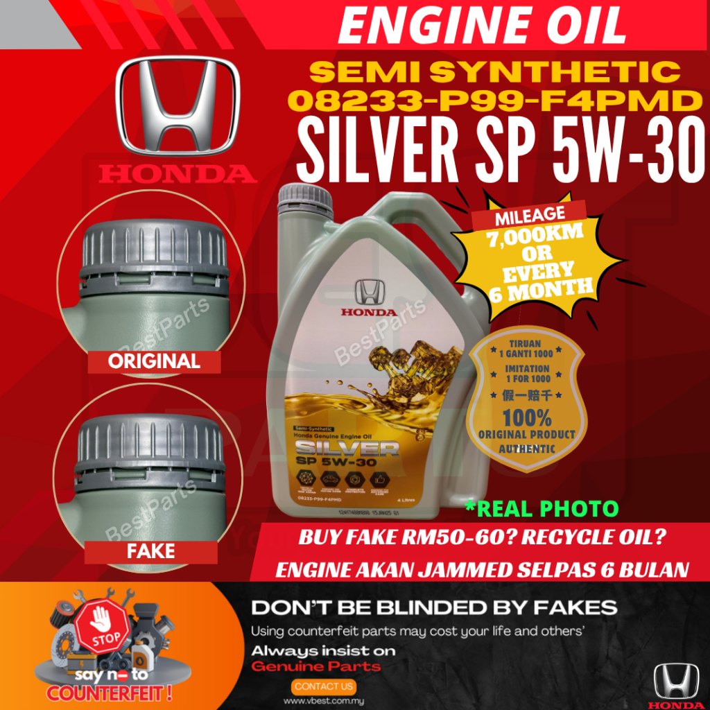 Honda Semi Synthetic Engine Oil Silver SP 5W-30 5W30 4L Genuine Minyak Hitam VTEC Turbo Original