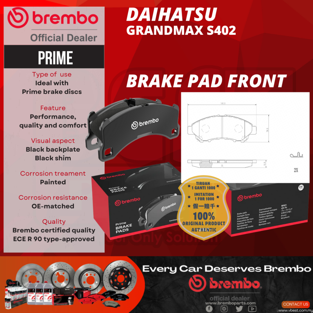 Brembo Daihatsu Grandmax S402 Front Brake Pad 100% Original Brembo Brake Pad P83190