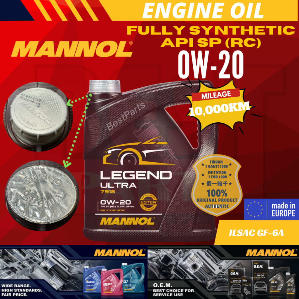 MANNOL Legend Ultra 0W-20 MN7918 (Made in GERMANY) - 4L Fully Synthetic Engine Oil (HC+Ester)
